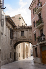 Fototapeta na wymiar Arch in Calle de la Barchilla, between the cathedral and the archbishopric of valencia.