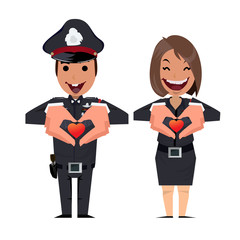 Police with love hand sign. character design - vector