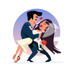Fototapeta na wymiar Dancing wedding couple with sunset in background - vector