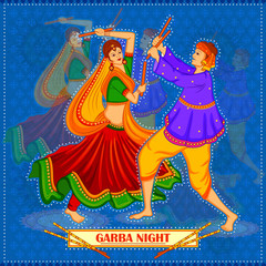 People performing Garba dance on poster banner design for Dandiya Night