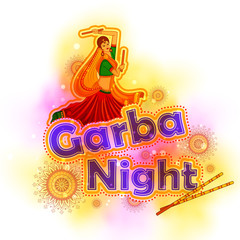 People performing Garba dance on poster banner design for Dandiya Night
