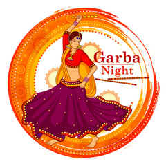 People performing Garba dance on poster banner design for Dandiya Night