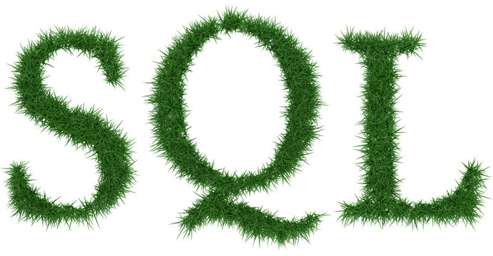 Sql - 3D rendering fresh Grass letters isolated on whhite background.