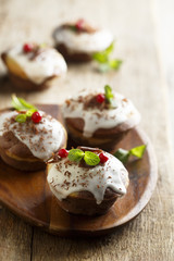 Homemade cocoa cakes with fresh berries