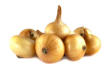 Fresh onion bulbs isolated on white background