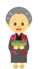 江戸時代　時代劇　カゴをかかえるおばあさん