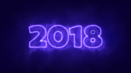 2018 New Year Glowing or Burning Neon Text, 3D Render. 3D Illustration of Glow 2018 Digits, Dark Background