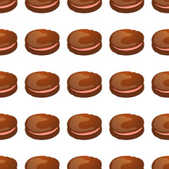 Seamless pattern with chocolate macaroon on white. Vector