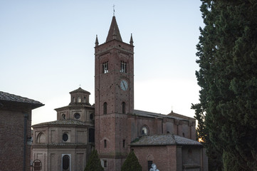Fototapeta na wymiar VAL D'ORCIA, TUSCANY-ITALY, OCTOBER 31, 2016: The Abbey of Monte Oliveto Maggiore is a large Benedictine monastery in the Italian region of Tuscany, near Siena.