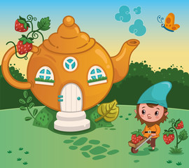 The Gnome with his house (Vector illustration)
