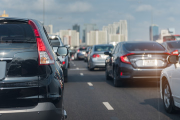 traffic jam with row of cars