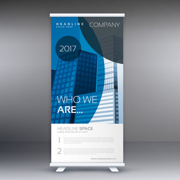 blue circle style roll up standee banner vector design