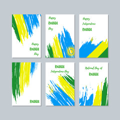 Rwanda Patriotic Cards for National Day. Expressive Brush Stroke in National Flag Colors on white card background. Rwanda Patriotic Vector Greeting Card.