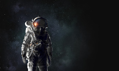 Fototapeta premium Adventure of spaceman. Mixed media