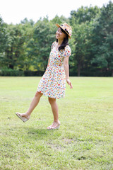 a portrait of beautiful woman in the park