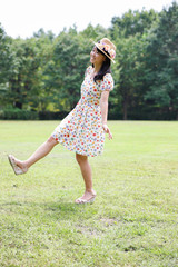 a portrait of beautiful woman in the park