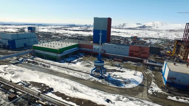 Industrial View of the Plant in Snow-Covered Russia. Aerial View
