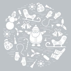 Vector illustration of different new year and christmas symbols.
