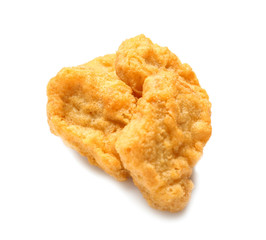 Tasty chicken nuggets on white background