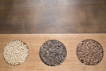 Seeds of quinoa, linseed and chia