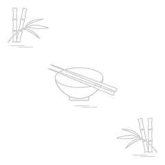 Stylized icon of bowl with chopsticks and bamboo. Asian food restaurant.
