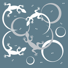 Cute vector illustration of lizards and circles.