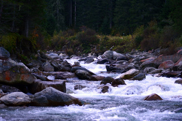 Mountain river, waterfall, Tatri