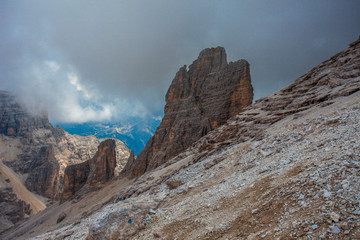 Rock pinnacles at the foot of Tofana di Rozes, Dolomites, Cortina d'Ampezzo, Italy