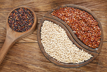 Seeds of white, red and black quinoa - Chenopodium quinoa