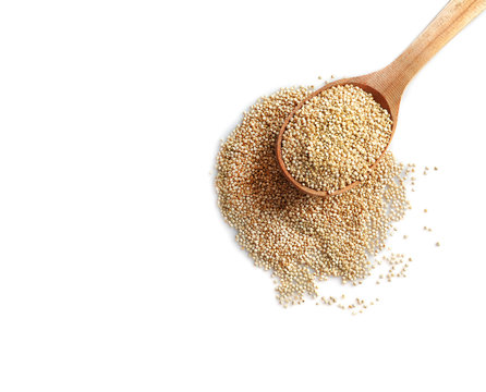 Spoon And Quinoa Grains, Isolated On White