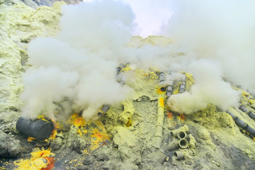 Sulfur in Kawah Ijen volcano crater