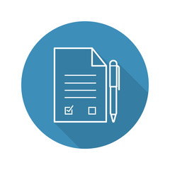 Signed contract with pen. Flat linear long shadow icon