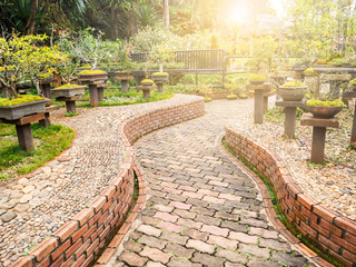 Brick walk way in the garden 