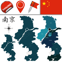 Fototapeta premium Map of Nanjing with divisions