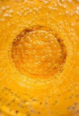 Gas bubbles in the carbonated beverage. Lemonade cocktail. Gases, Citrus cocktail bar. fresh splash