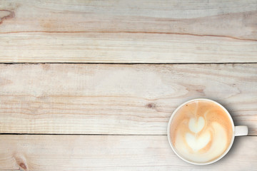 Hot cappuccino on wooden of brown textured background, mock up