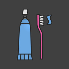 Obraz na płótnie Canvas Toothbrush and toothpaste color icon