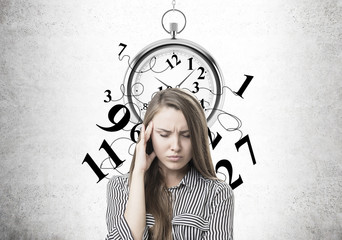 Stressed businesswoman, headache, time management