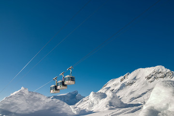 Cable car in Mallnitz, an Austrian ski resort below Ankogel peak.