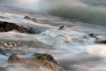seascape, sea stones, stones in water, stone on the coast, sea wave, wave and rock