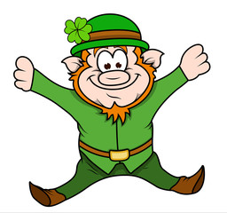 Funny Leprechaun Character Jumping