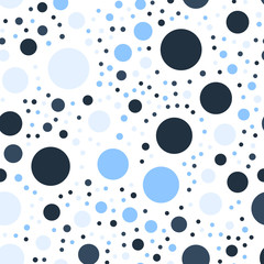 Colorful polka dots seamless pattern on white 15 background. Neat classic colorful polka dots textile pattern. Seamless scattered confetti fall chaotic decor. Abstract vector illustration.