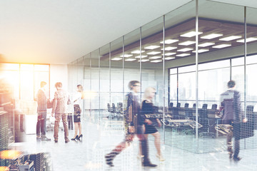 Obraz premium People near a meeting room, office lobby side view