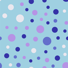 Colorful polka dots seamless pattern on bright 27 background. Exceptional classic colorful polka dots textile pattern. Seamless scattered confetti fall chaotic decor. Abstract vector illustration.