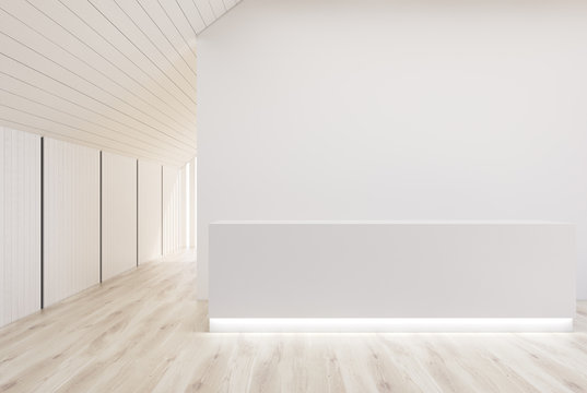 White and wooden wall office, white reception