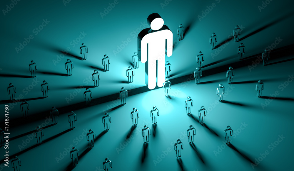 Poster leader illuminating a group of people 3d rendering