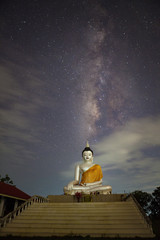 Landscape of The Milky Way Star beautiful sky on Buddha statue