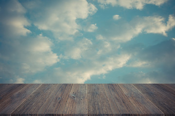 Blue sky cloud with Wood terrace , process in vintage style