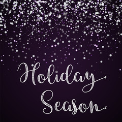 Naklejka na ściany i meble Holiday Season greeting card. Amazing falling snow background. Amazing falling snow on deep purple background. Magnificent vector illustration.