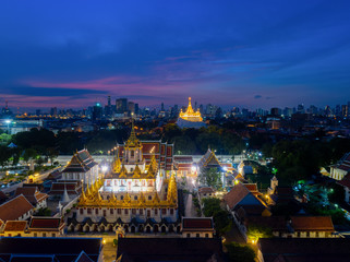 Naklejka premium Wat Ratchanatdaram Temple the public temple in Bangkok; The most tourist destination landmark in Bangkok Thailand; Bangkok is the most populated city in Southeast Asia.